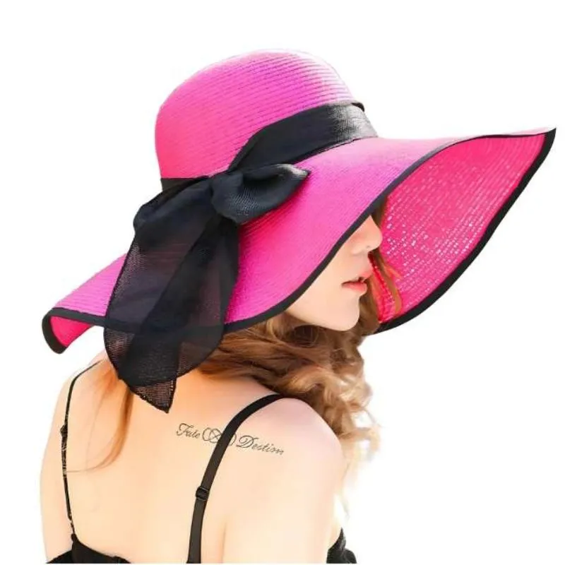 Wide Brim Floppy Straw Hat Solid Colors