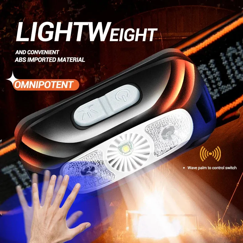 XIWANGFIRE Mini USB Rechargeable Headlamp Motion Sensor Headlight Camping Flashlight Head Light Torch Lamp with Built-in Batter