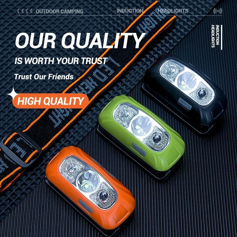 XIWANGFIRE Mini USB Rechargeable Headlamp Motion Sensor Headlight Camping Flashlight Head Light Torch Lamp with Built-in Batter