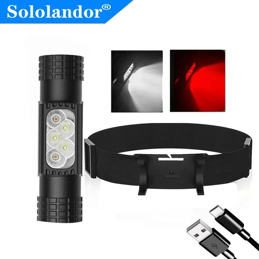 XPG2 LED Mini Headlamp High Power White Red Memory Headlight 18650 Rechargeable USB Type-C Torch Camping Hunting Flashlight Lamp
